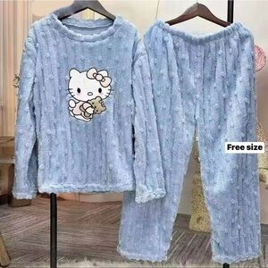 Hello Kitty Fuzzy Blue Pajama Set for teens and adult